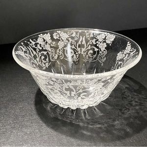 Vintage Etched Glass Bowl, Mayonnaise Bowl, Grapes/Leaf, Florentine Pattern